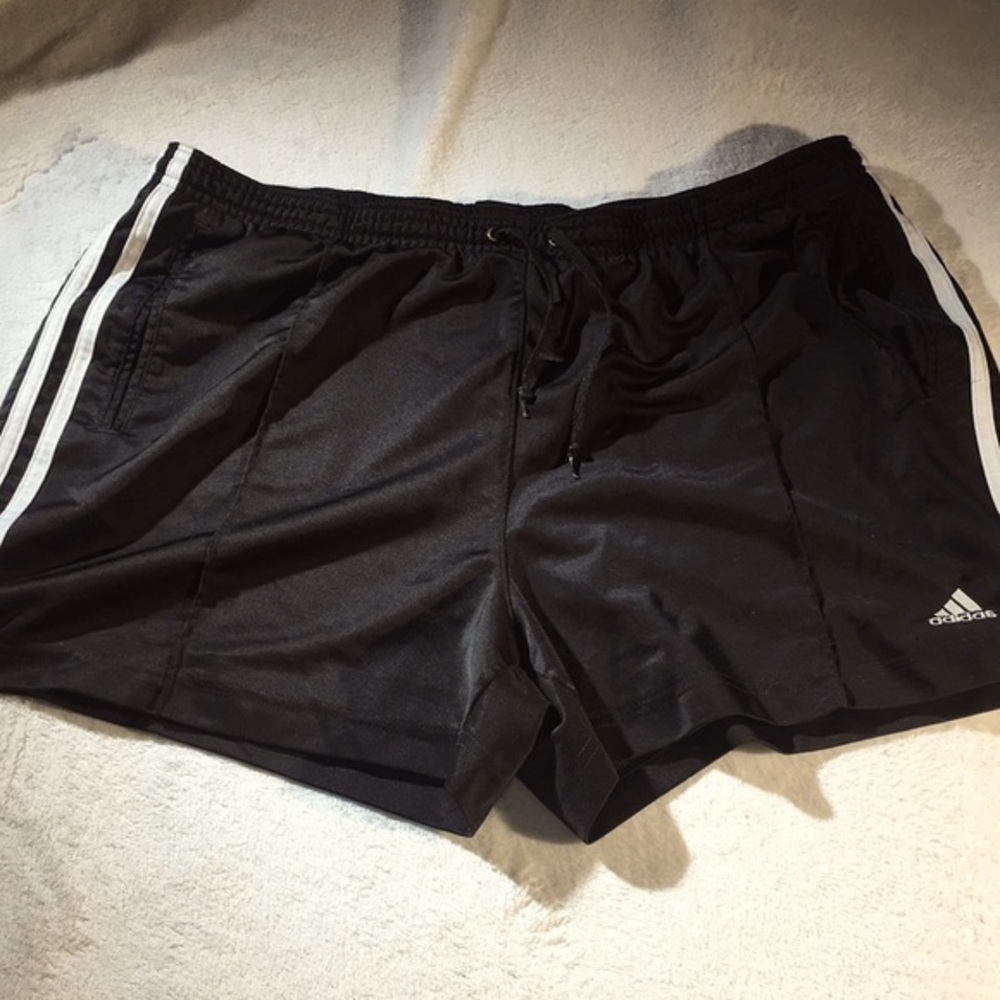 Adidas Women's Athletic Black Drawstring 3 White Stripes Retro Shorty Shorts